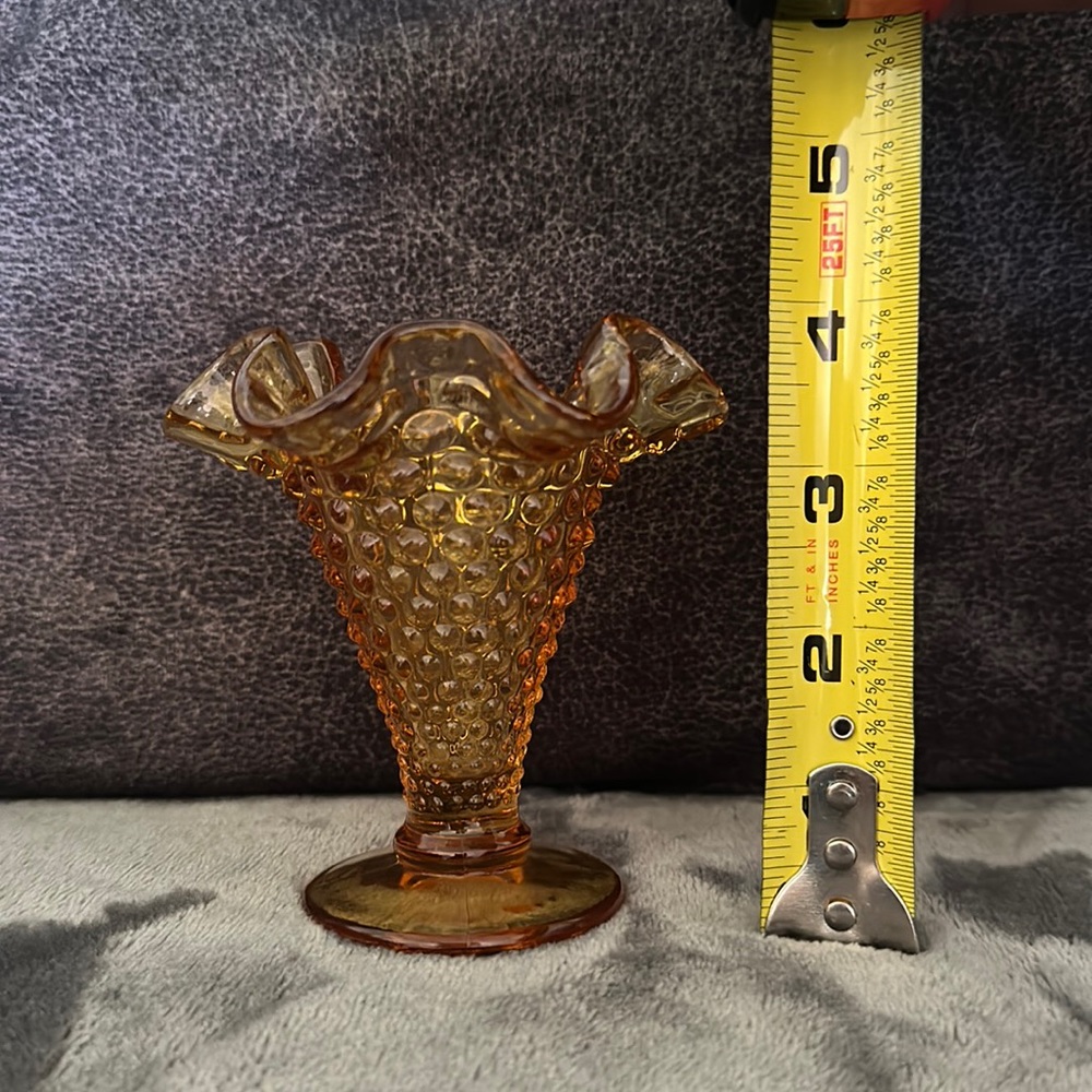 Vintage Amber Hobnail Glass Vase
